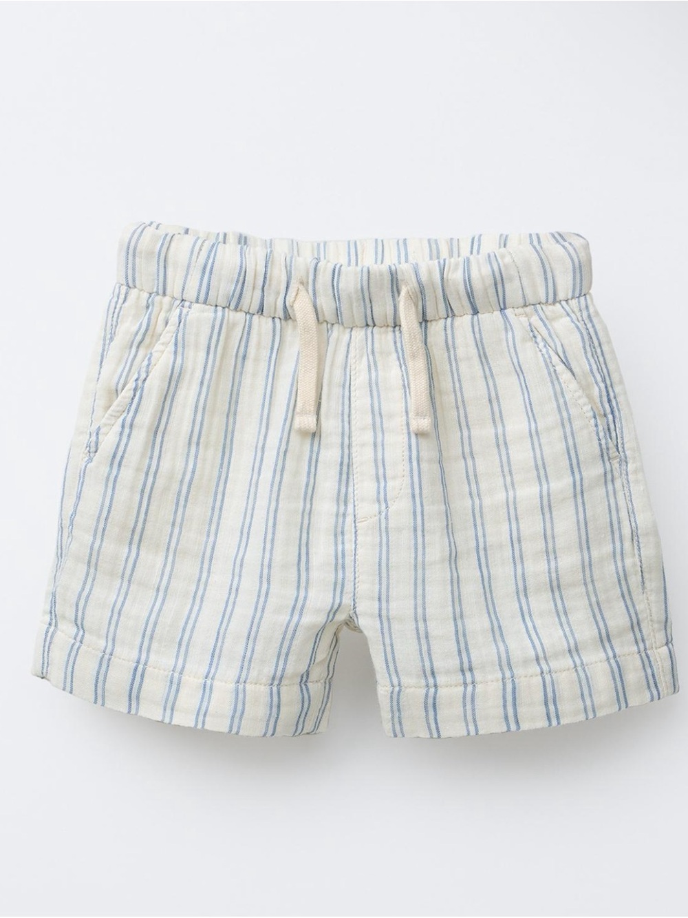Zara Cream and Light Blue Striped Drawstring Kids Shorts